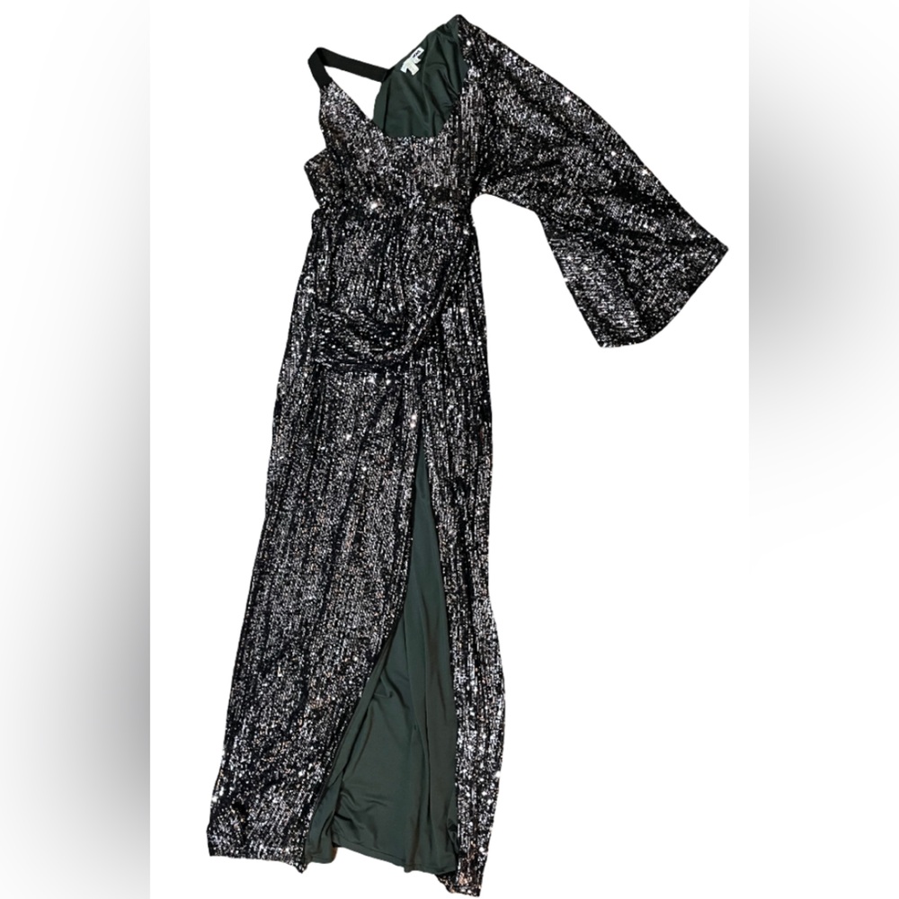 Gorgeous Black & Silver Sequin One Sleeve Dress